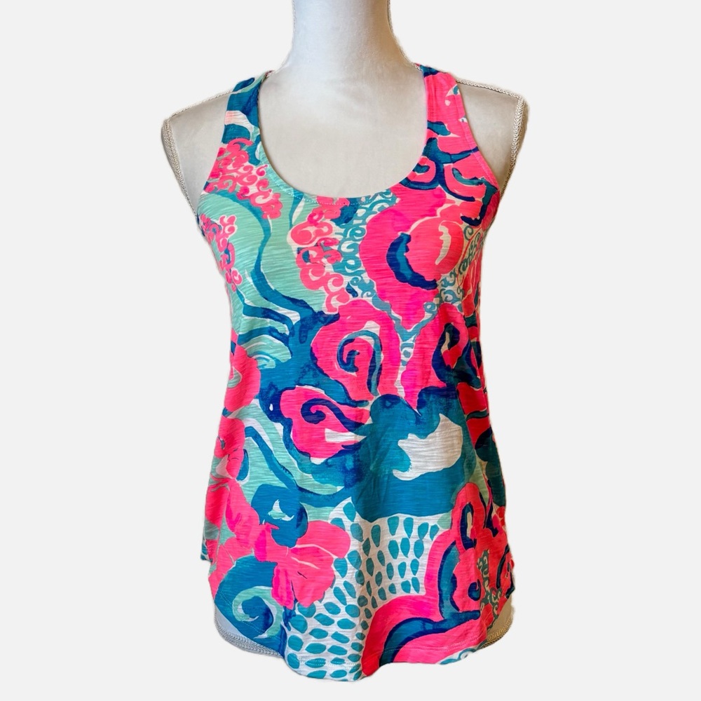 Lilly Pulitzer Cotton Tank Colorful Pattern Coral Reef I'm So Jelly XXS